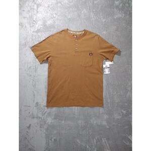 Wrangler 3 Button Henley Short Sleeve Shirt Men's L Duck Brown Workwear Outdoor